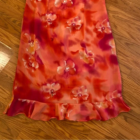 Reformation Vintage 90’s Y2K Floral Bright Barbie Pink Dress Chiffon Slip Dress